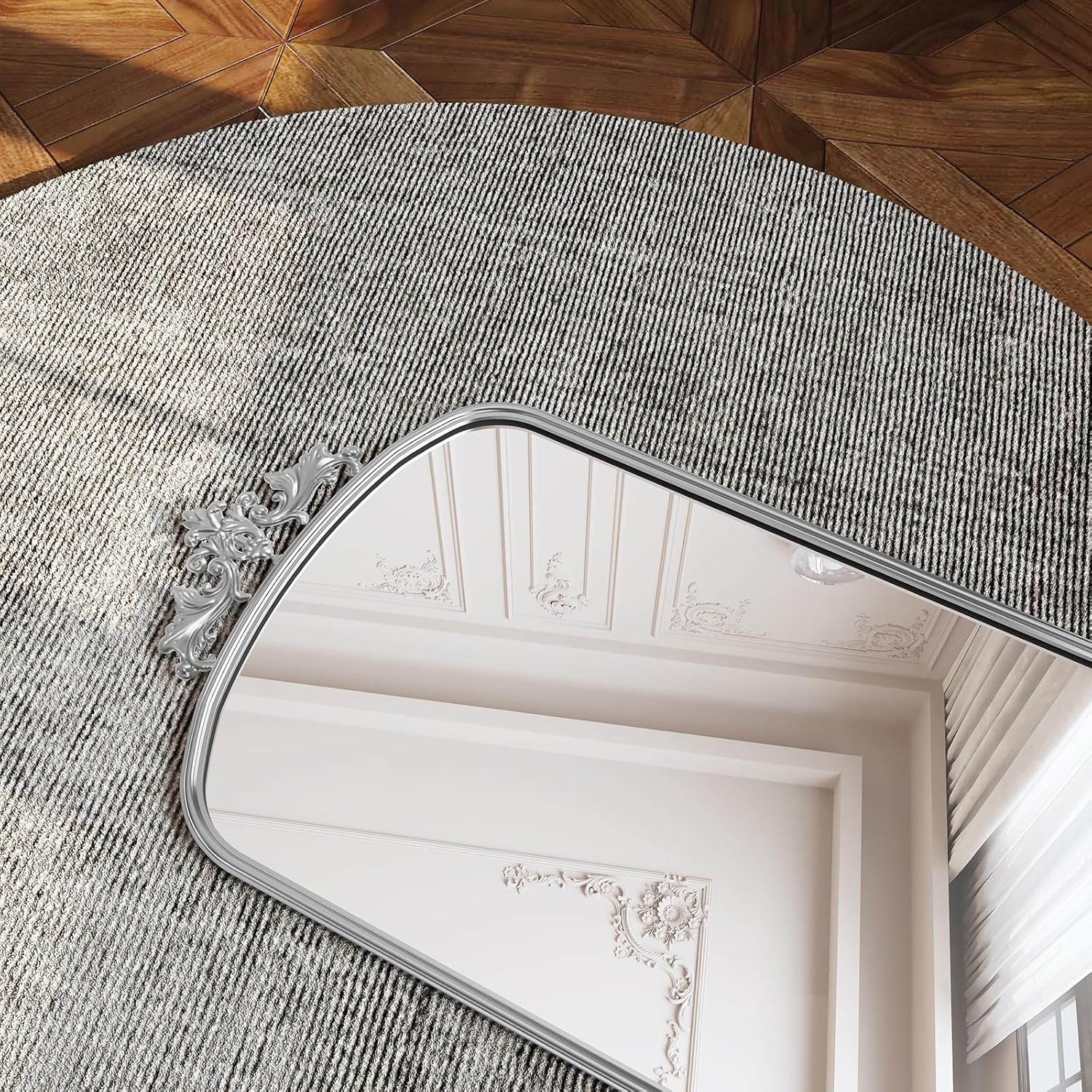 Miroir pleine longueur arqué HLR® 64"x21" de haut, miroirs vintage avec cadre en métal sculpté