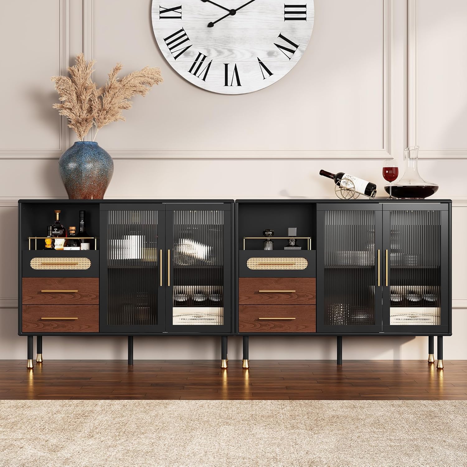HLR® 48" Coffee Bar Cabinet with Wine Racks and Drawers, Modern Buffet Sideboard
