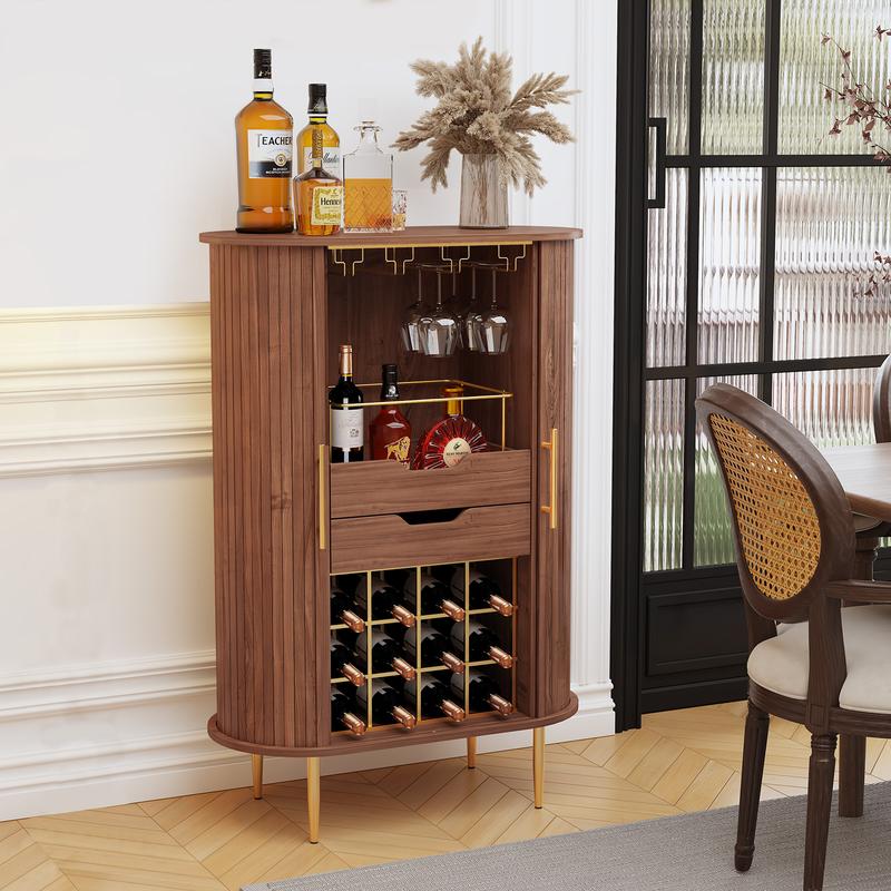 HLR® Weinbarschrank aus Holz mit Rolltür, Weinregal für 16 Flaschen