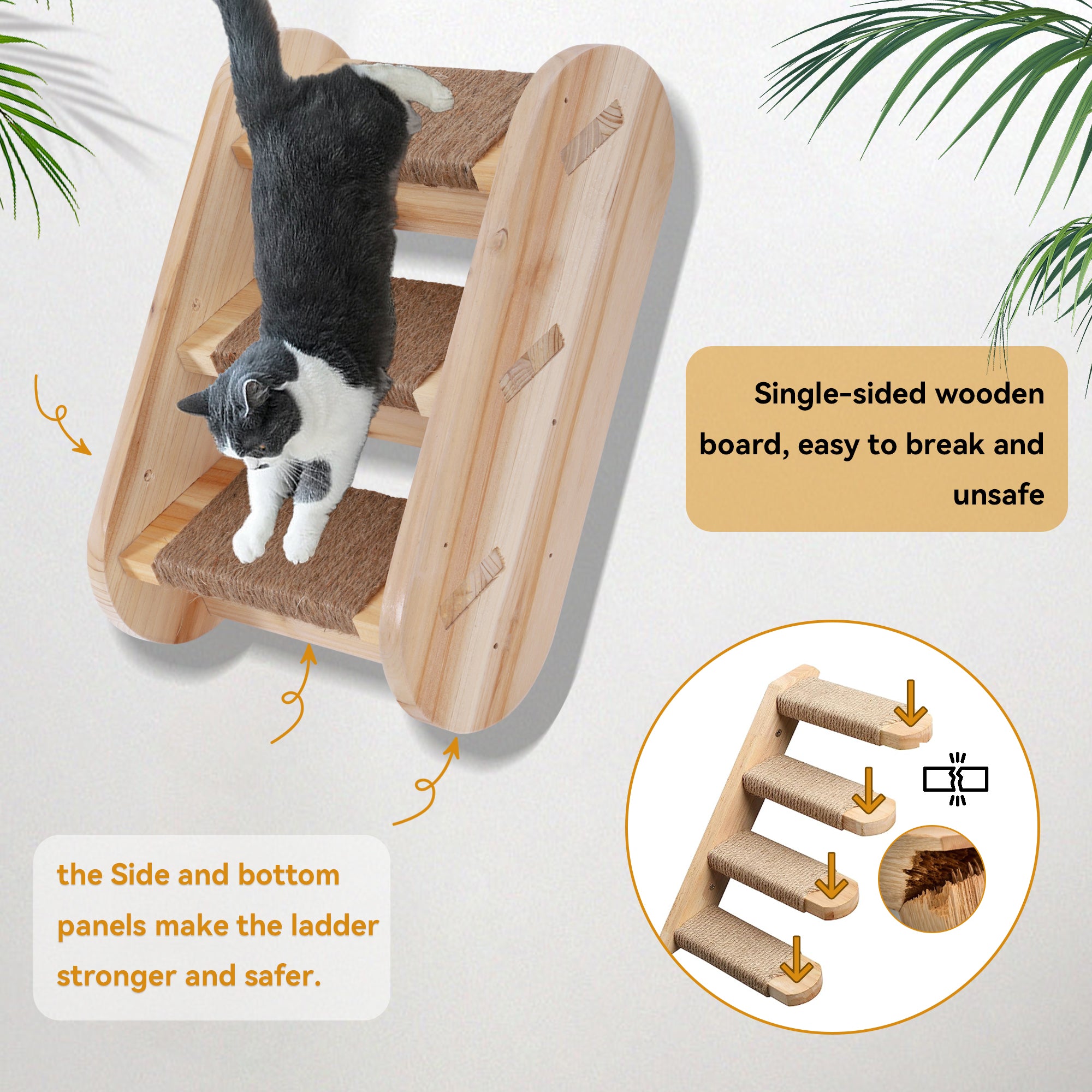 CBJCBJ Solid Wood Cat Wall Mounts Shelves Perches Set, Sleeping Playing Lounging Climbing Wall-mounted Cat Tree House for Multiple Cats, 3-Piece