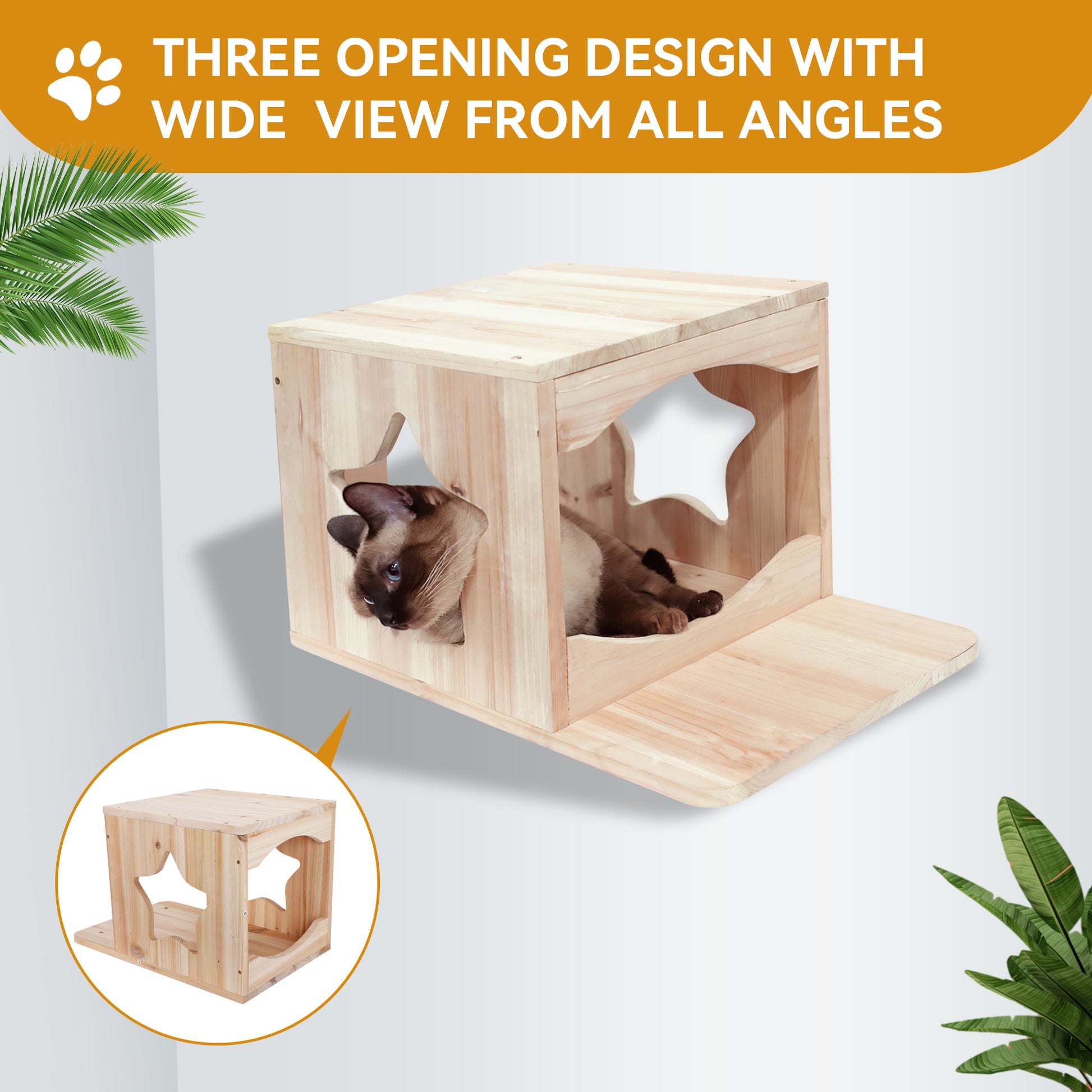 CBJCBJ Solid Wood Cat Wall Mounts Shelves Perches Set, Sleeping Playing Lounging Climbing Wall-mounted Cat Tree House for Multiple Cats, 5-Piece