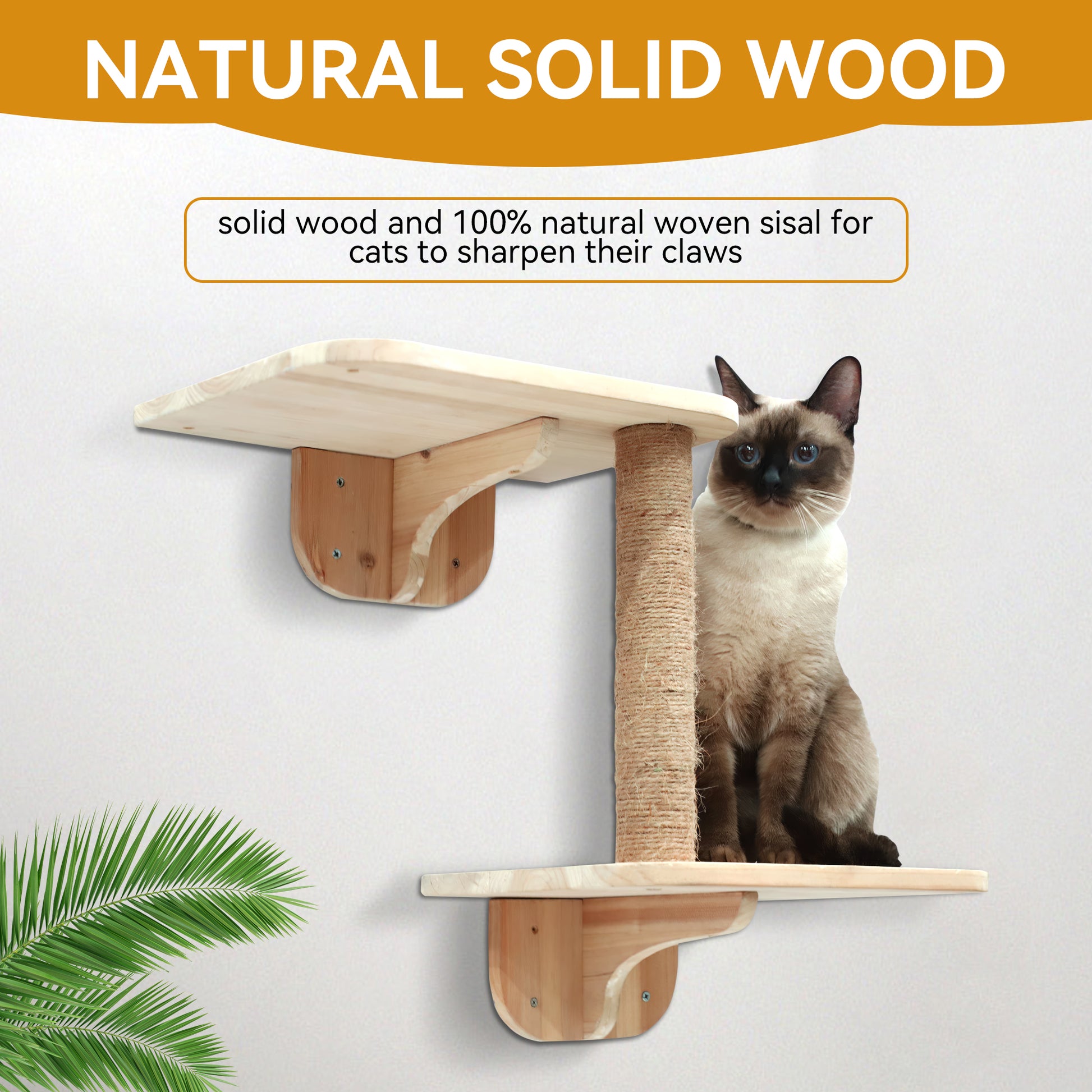 CBJCBJ Solid Wood Cat Wall Mounts Shelves Perches Set, Sleeping Playing Lounging Climbing Wall-mounted Cat Tree House for Multiple Cats, 5-Piece