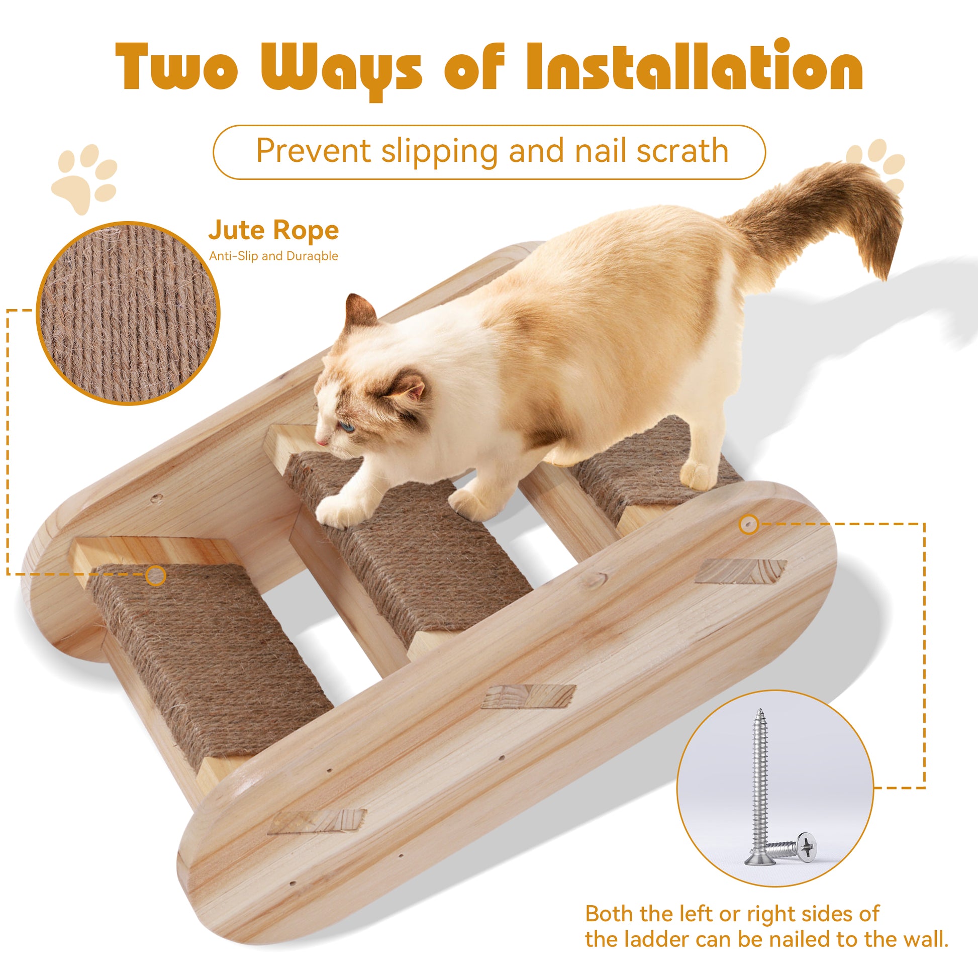 CBJCBJ Solid Wood Cat Wall Mounts Shelves Perches Set, Sleeping Playing Lounging Climbing Wall-mounted Cat Tree House for Multiple Cats, 3-Piece