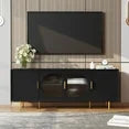 CBJCBJ 66" TV up to 75" Stand for Living Room, Entertainment Center with Glass Storage Cabinet