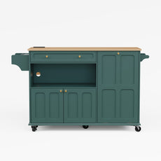 HLR Mid-Century 60" Kitchen Island with Trash Can Storage, Rolling Island Table, Green