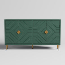 HLR 58" Modern Accent Sideboard Cabinet, 4 Doors, Adjustable Shelves, Fluted Storage Cabinet, Green