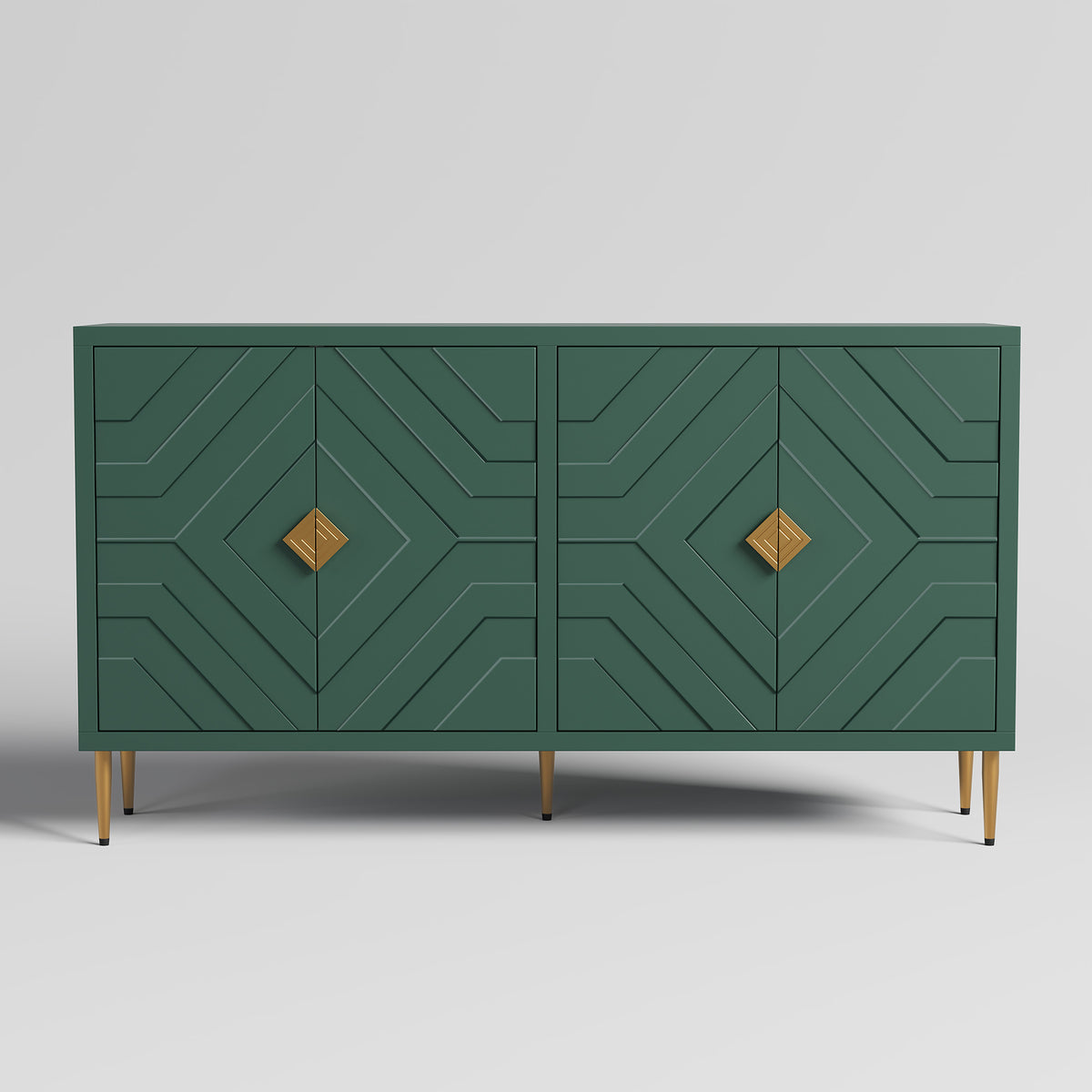 HLR 58" Modern Accent Sideboard Cabinet, 4 Doors, Adjustable Shelves, Fluted Storage Cabinet, Green