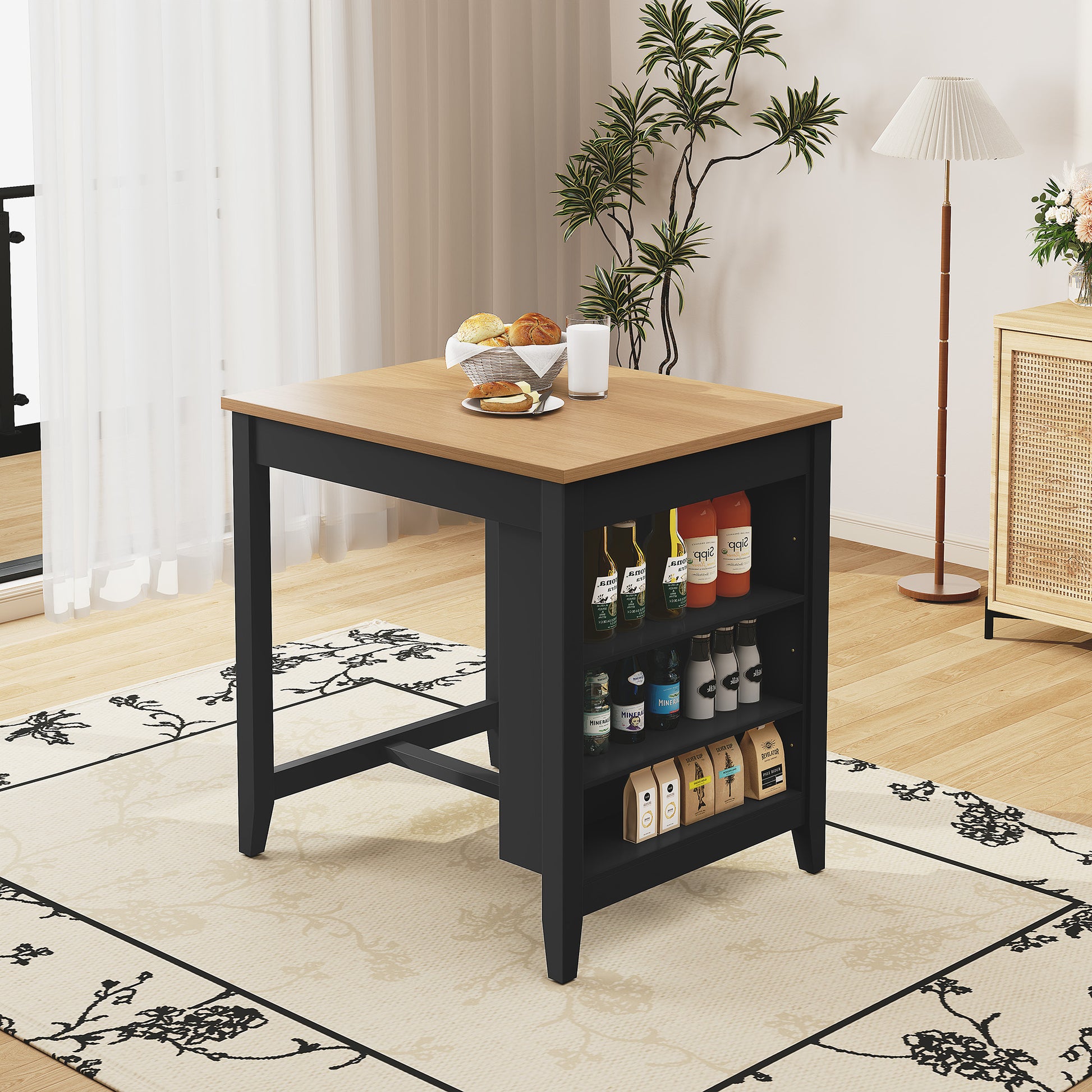HLR Farmhouse Black Dining Table for 2 with Seasoning Rack, Kitchen Dining Room Table for Small Space(Apartment)