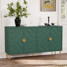 HLR 58" Modern Accent Sideboard Cabinet, 4 Doors, Adjustable Shelves, Fluted Storage Cabinet, Green