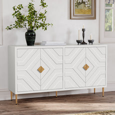HLR 58" Modern Accent Sideboard Cabinet, 4 Doors, Adjustable Shelves, Fluted Storage Cabinet, White