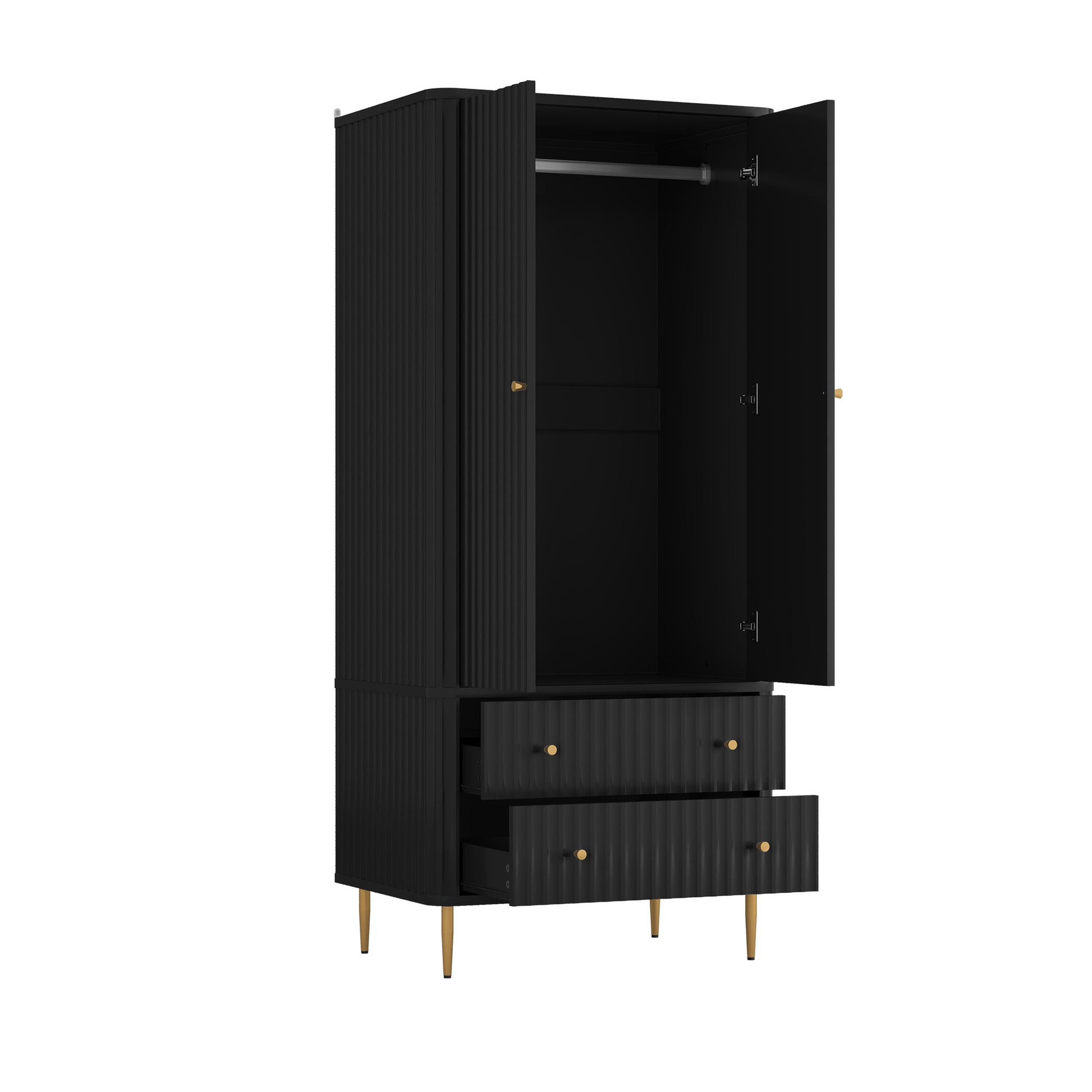 HLR® Wardrobe Closet with 2 Doors and 2 Drawers, 71'' Tall Modern Storage Cabinet