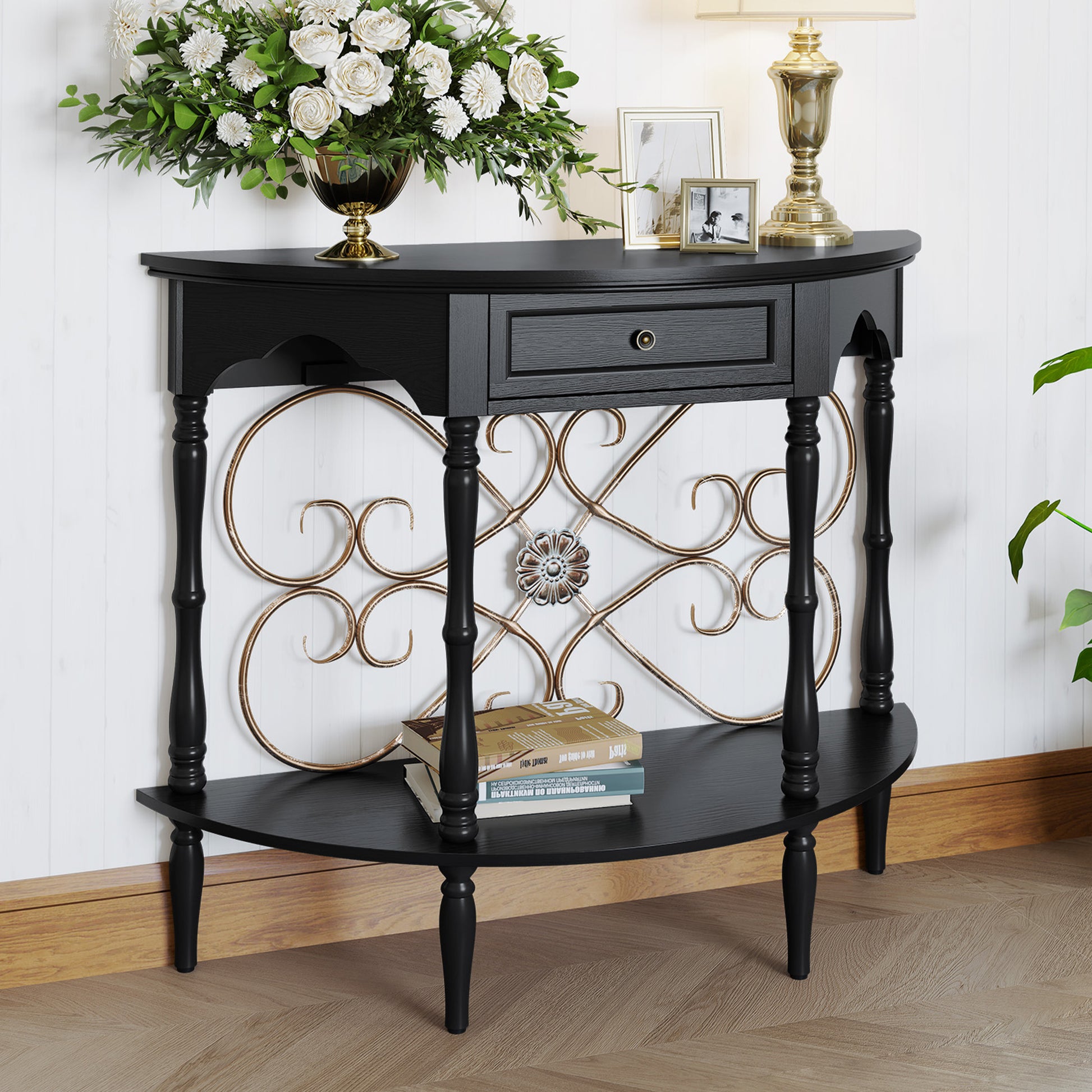 CBJCBJ Retro Console Table with Drawers, Assembled Entryway Storage Table, Accent Table for Hallway,Black