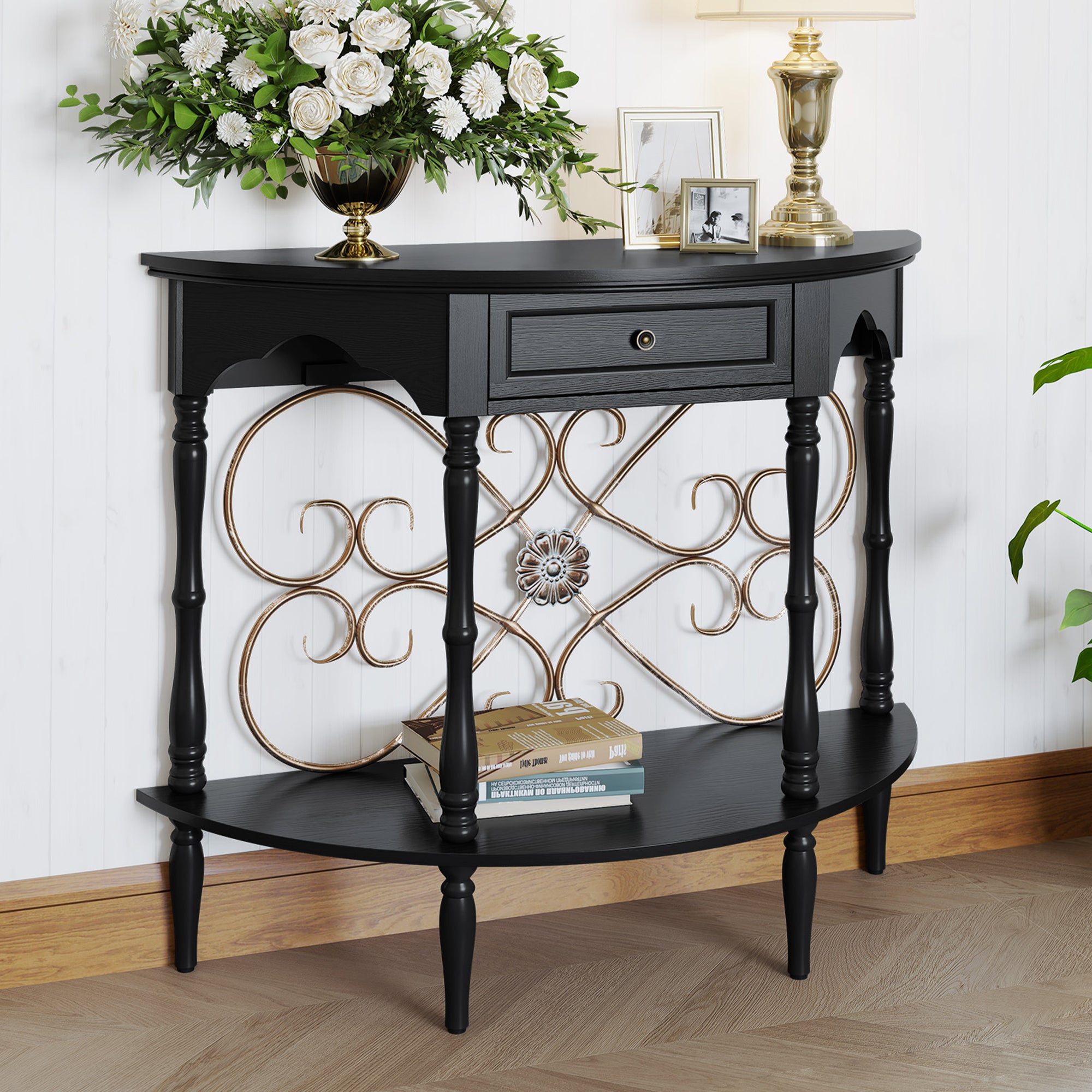 CBJCBJ Retro Console Table with Drawers, Assembled Entryway Storage Table, Accent Table for Hallway,Black