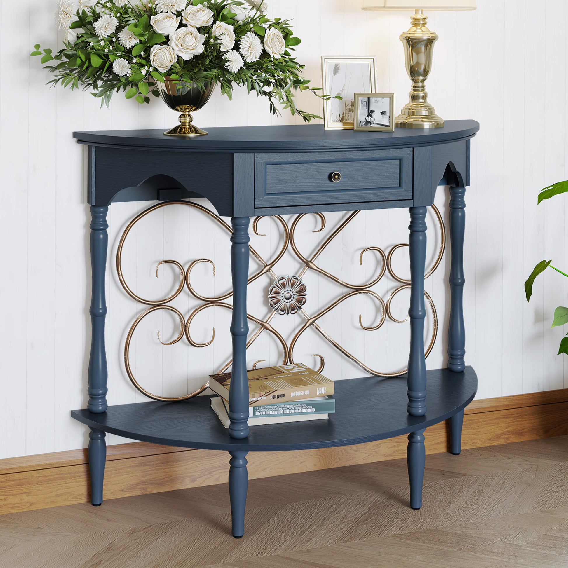 CBJCBJ Retro Console Table with Drawers, Assembled Entryway Storage Table, Accent Table for Hallway,Blue