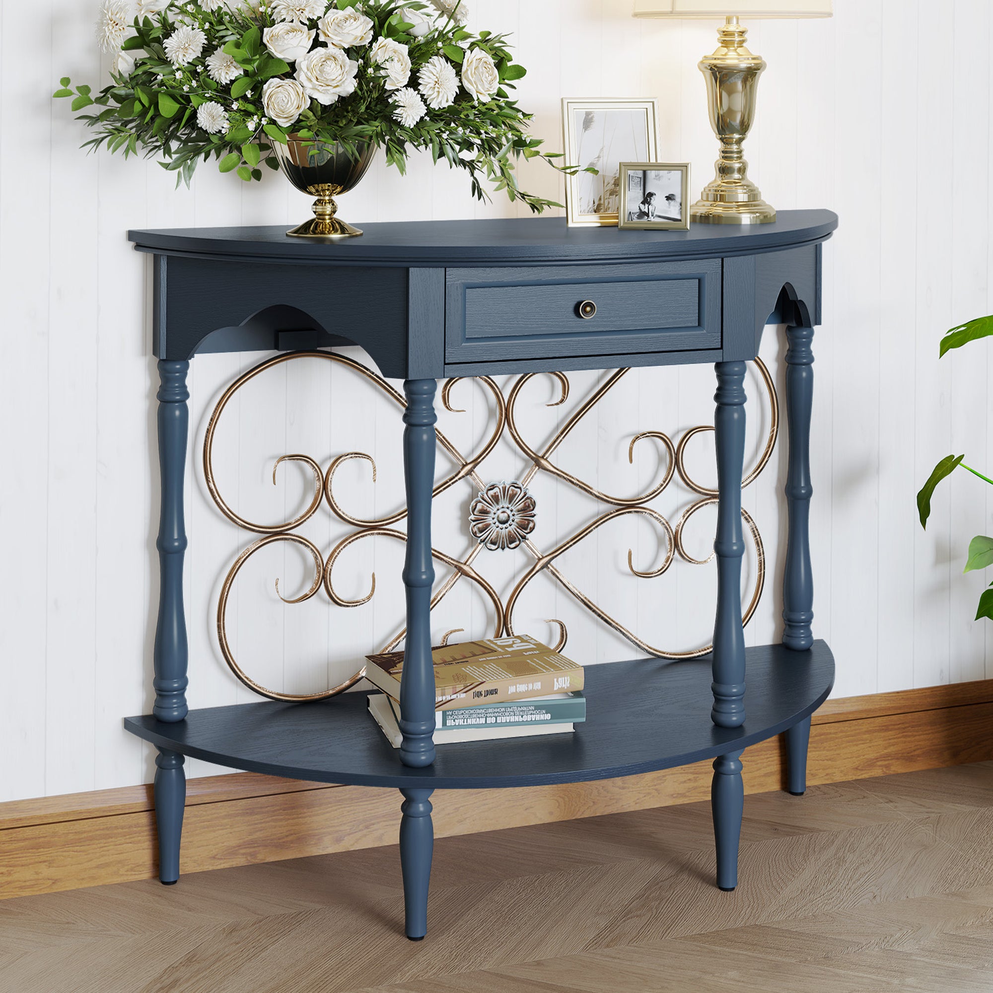 CBJCBJ Retro Console Table with Drawers, Assembled Entryway Storage Table, Accent Table for Hallway,Blue