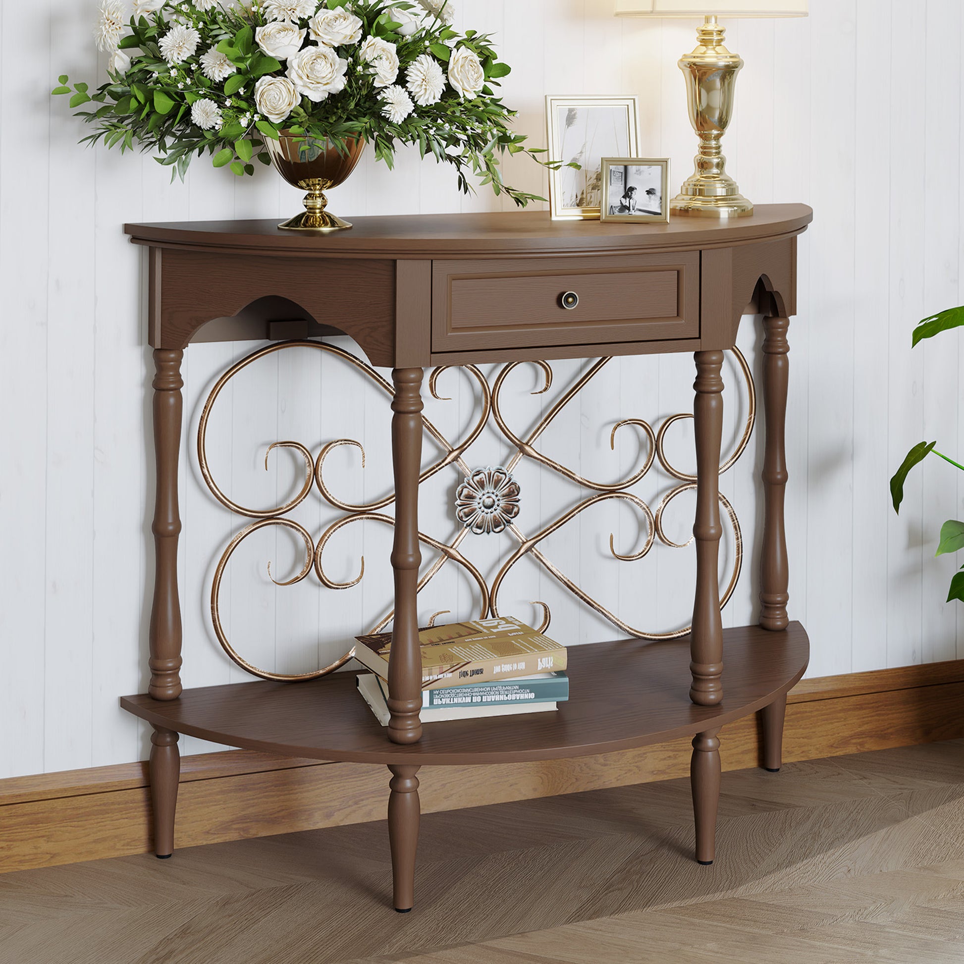 CBJCBJ Retro Console Table with Drawers, Assembled Entryway Storage Table, Accent Table for Hallway,Brown