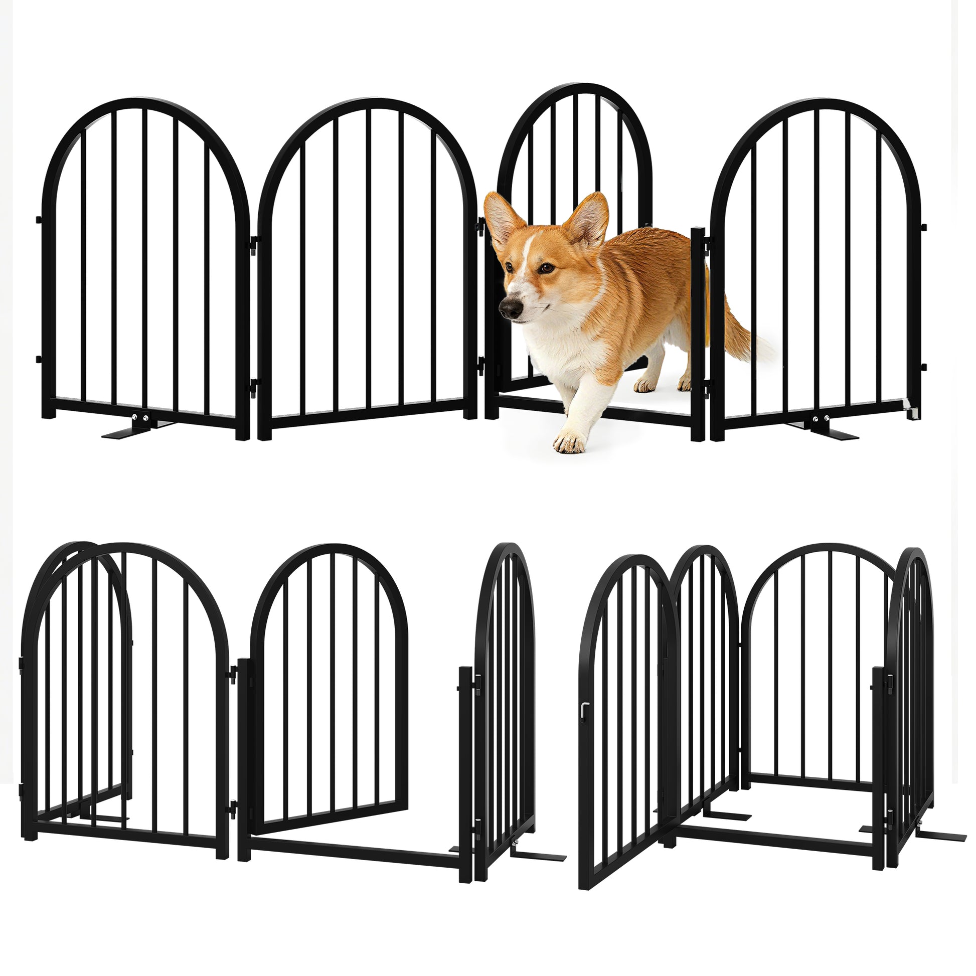 CBJCBJ Indoor Pet Gate, 4 Panel Folding Dog Gate , 24"H Freestanding Metal Pet Fence for Cats and Dogs ,Black