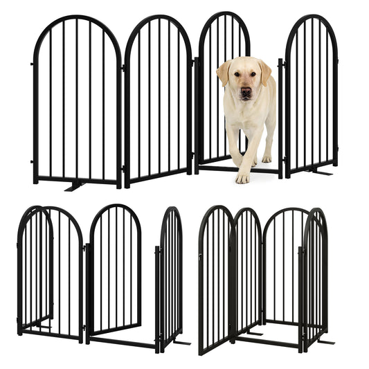 CBJCBJ Indoor Pet Gate, 4 Panel Folding Dog Gate , 32"H Freestanding Metal Pet Fence for Cats and Dogs ,Black