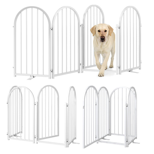 CBJCBJ Indoor Pet Gate, 4 Panel Folding Dog Gate , 32"H Freestanding Metal Pet Fence for Cats and Dogs ,White