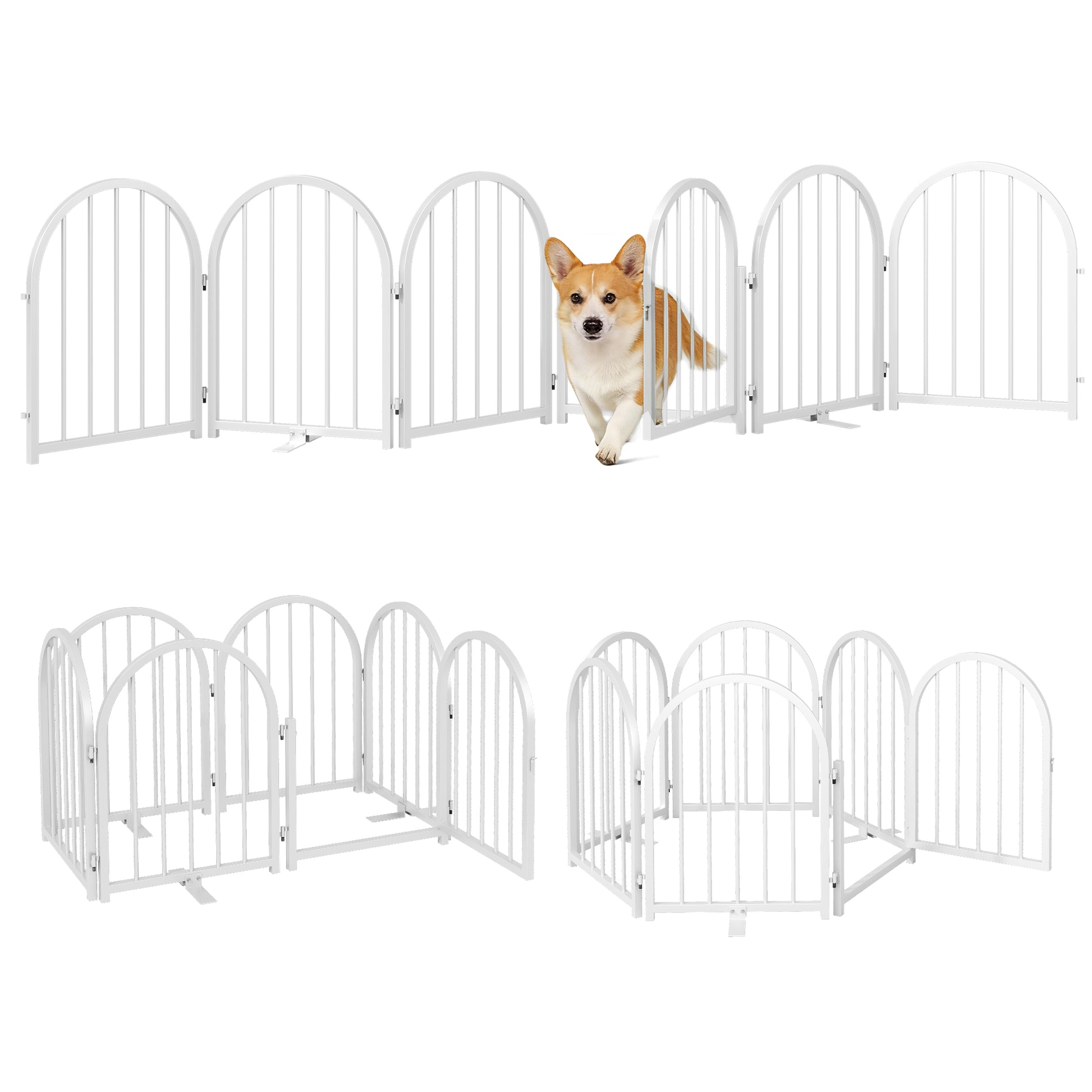 CBJCBJ Indoor Pet Gate, 4 Panel Folding Dog Gate , 24"H Freestanding Metal Pet Fence for Cats and Dogs ,White