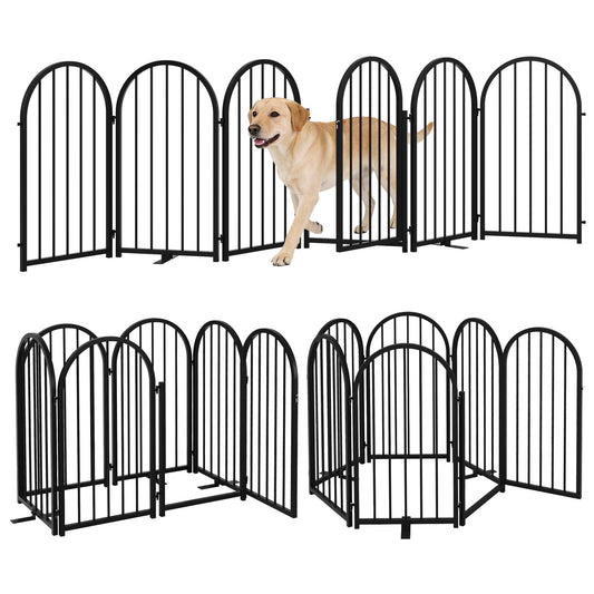 CBJCBJ Indoor Pet Gate, 6 Panel Folding Dog Gate , 32"H Freestanding Metal Pet Fence for Cats and Dogs ,Black