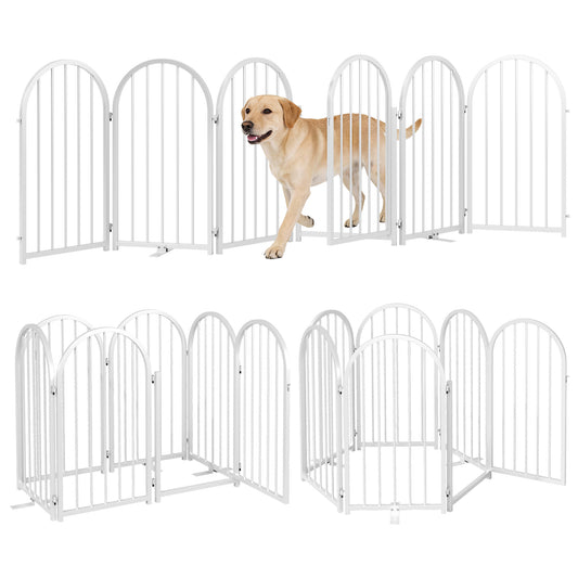 CBJCBJ Indoor Pet Gate, 6 Panel Folding Dog Gate , 32"H Freestanding Metal Pet Fence for Cats and Dogs ,White