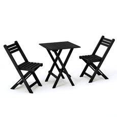 HLR 3-Piece Folding Bistro Table and Chairs Set, Outdoor Patio Solid Wood Furniture Sets with Table Outdoor Garden, Black