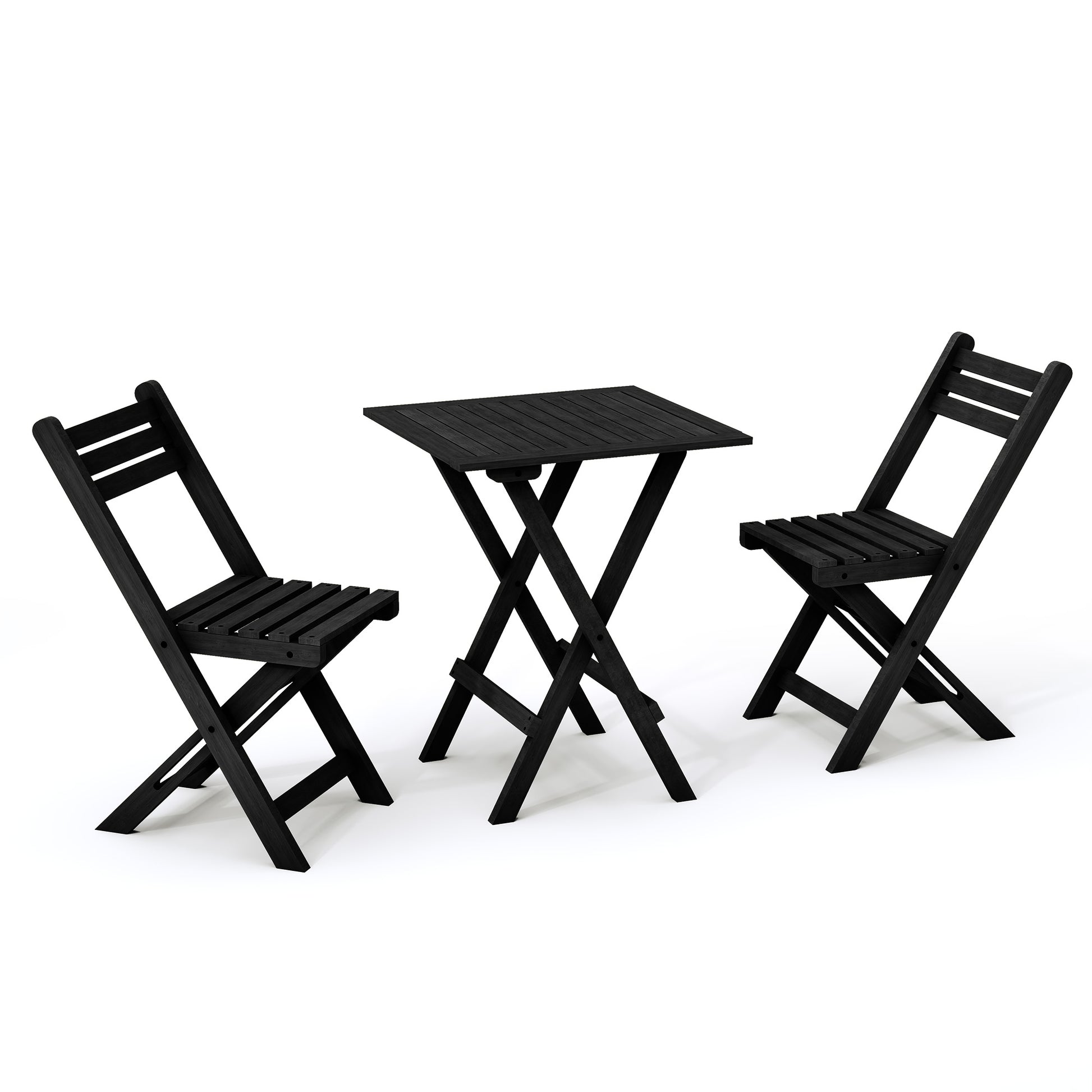 HLR 3-Piece Folding Bistro Table and Chairs Set, Outdoor Patio Solid Wood Furniture Sets with Table Outdoor Garden, Black