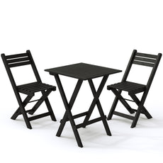 HLR 3-Piece Folding Bistro Table and Chairs Set, Outdoor Patio Solid Wood Furniture Sets with Table Outdoor Garden, Black