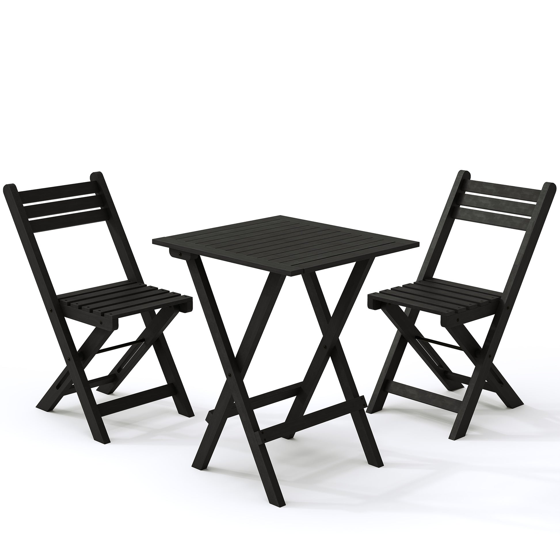 HLR 3-Piece Folding Bistro Table and Chairs Set, Outdoor Patio Solid Wood Furniture Sets with Table Outdoor Garden, Black