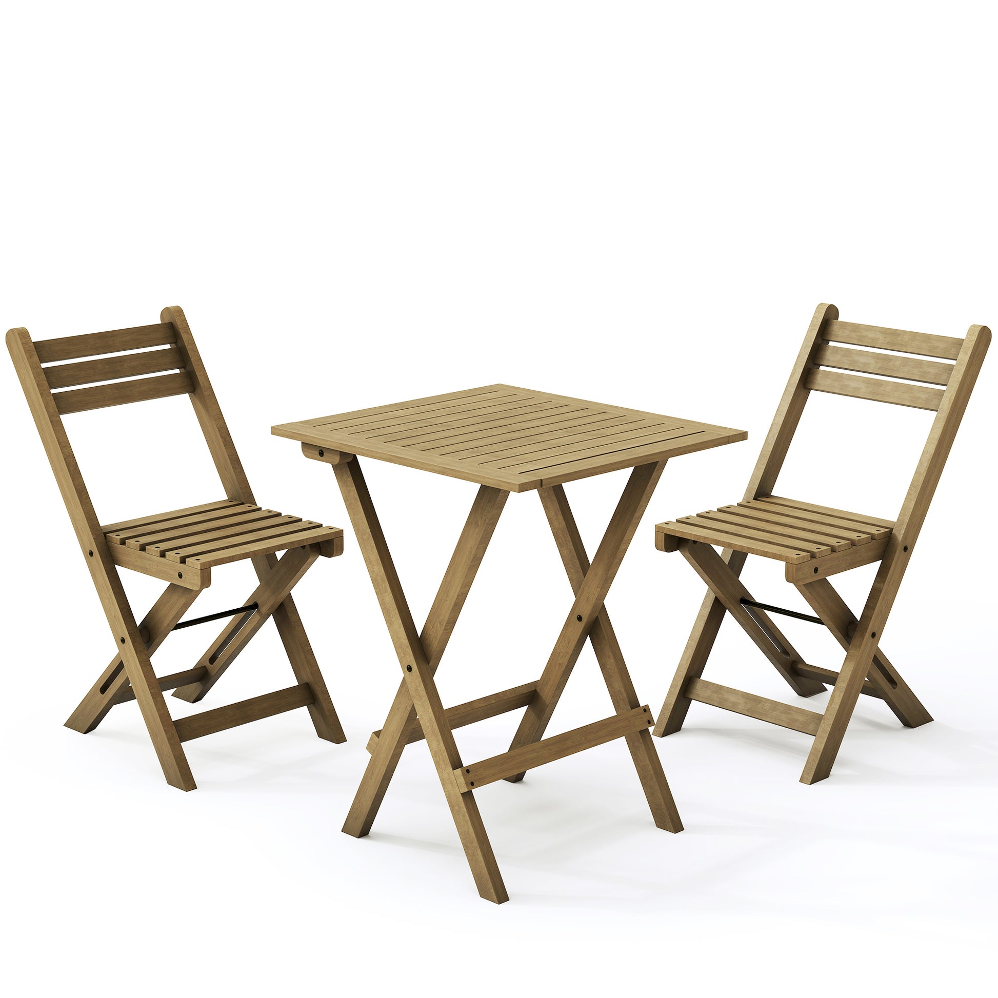 HLR 3-Piece Folding Bistro Table and Chairs Set, Outdoor Patio Solid Wood Furniture Sets with Table Outdoor Garden, Brown