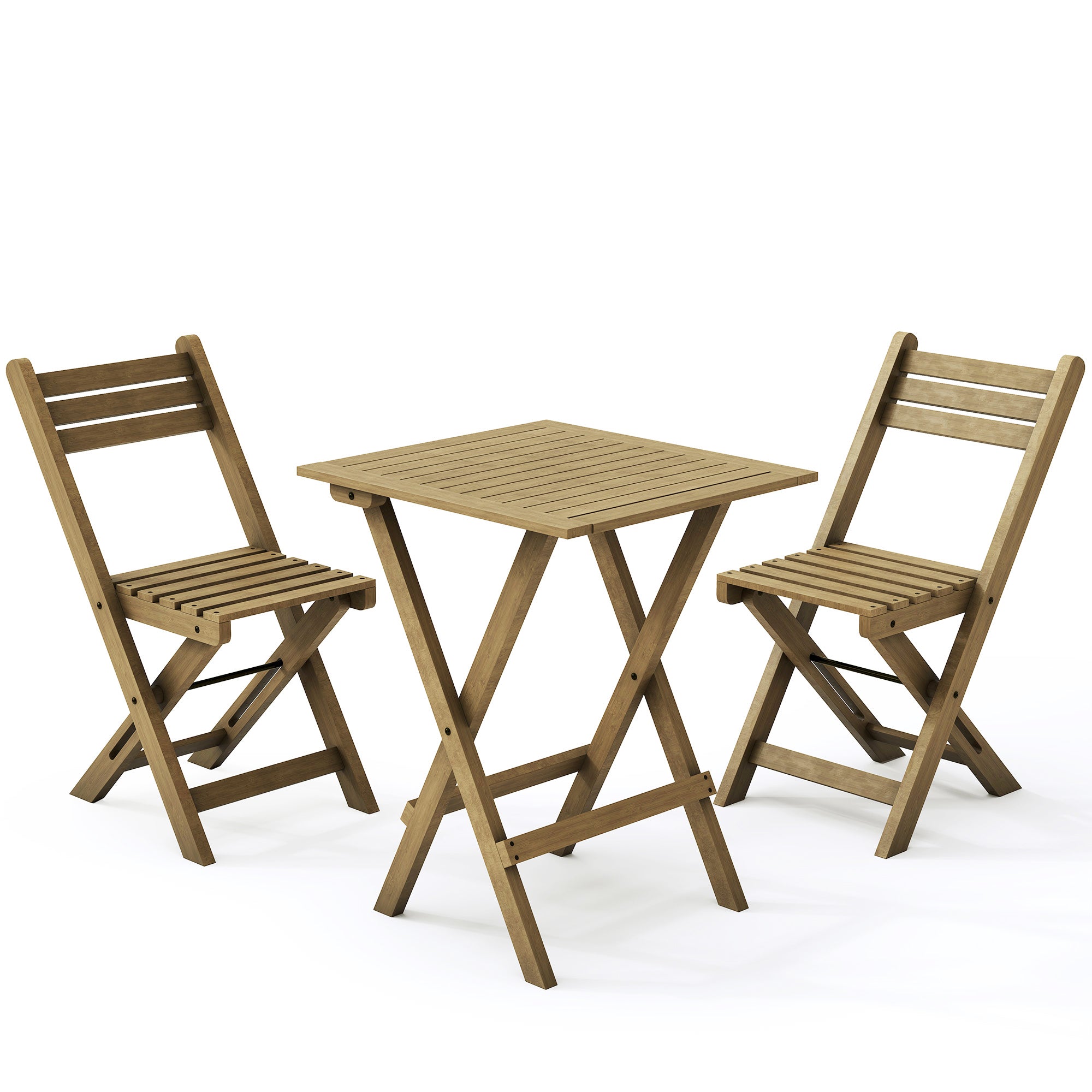HLR 3-Piece Folding Bistro Table and Chairs Set, Outdoor Patio Solid Wood Furniture Sets with Table Outdoor Garden, Brown