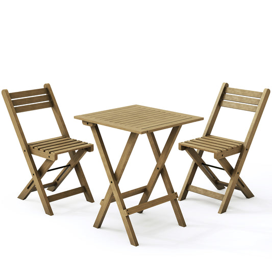 HLR 3-Piece Folding Bistro Table and Chairs Set, Outdoor Patio Solid Wood Furniture Sets with Table Outdoor Garden, Brown