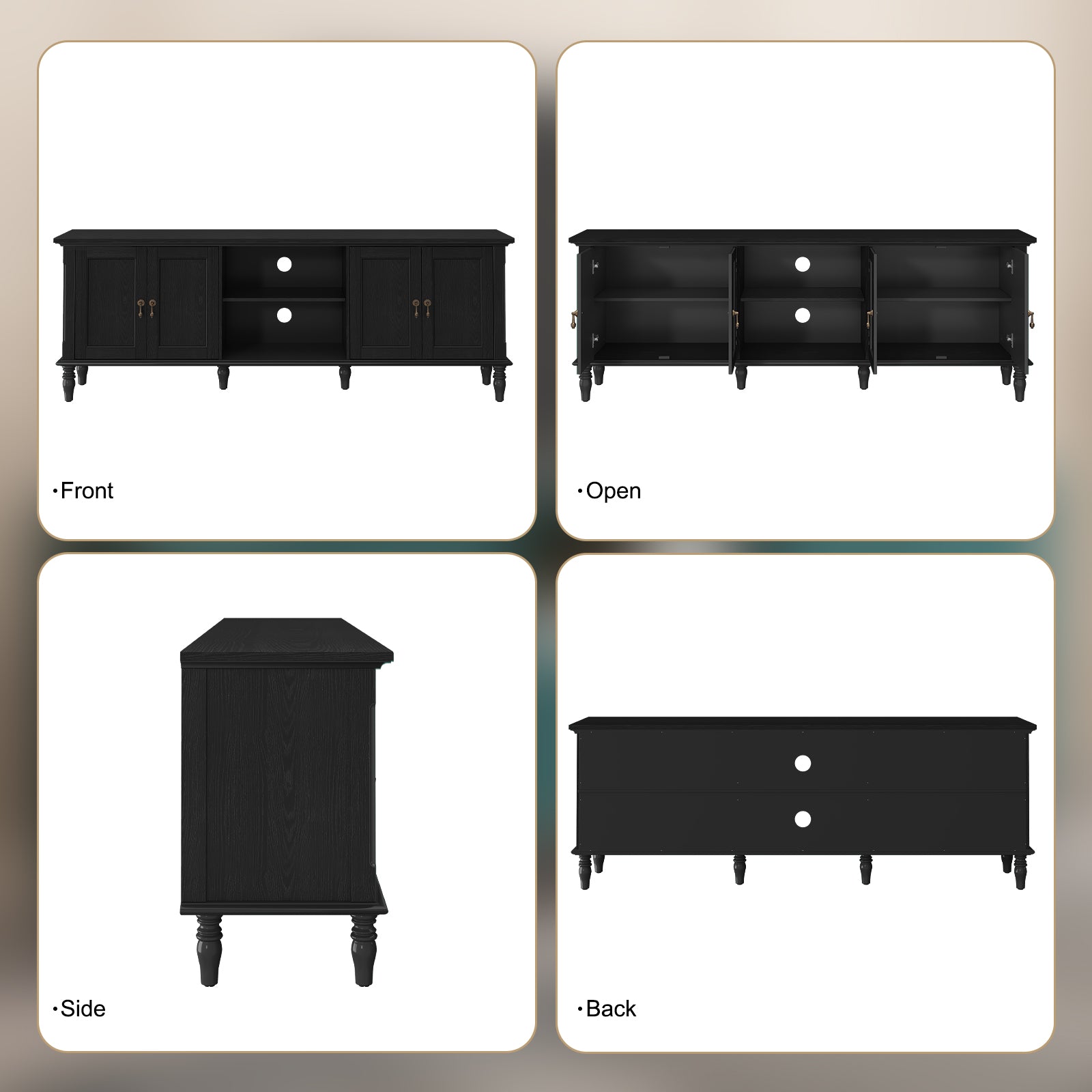 HLR 67" TV Stand, for TVs up to 75", Mid-Century Wood Entertainment Center for Living Room, Black