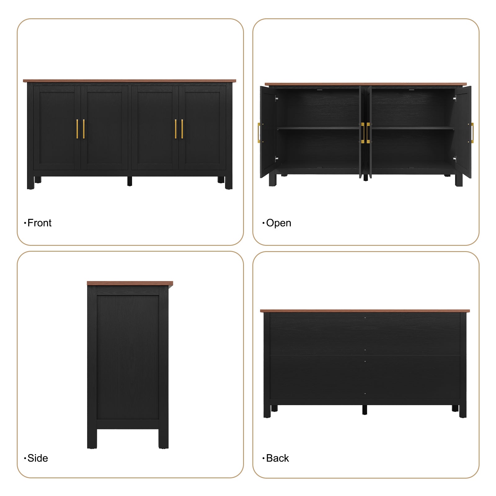 HLR Large Sideboard Buffet Cabinet with Storage, 59.4" Modern Coffee Bar Cabinet for Dining Room, Black
