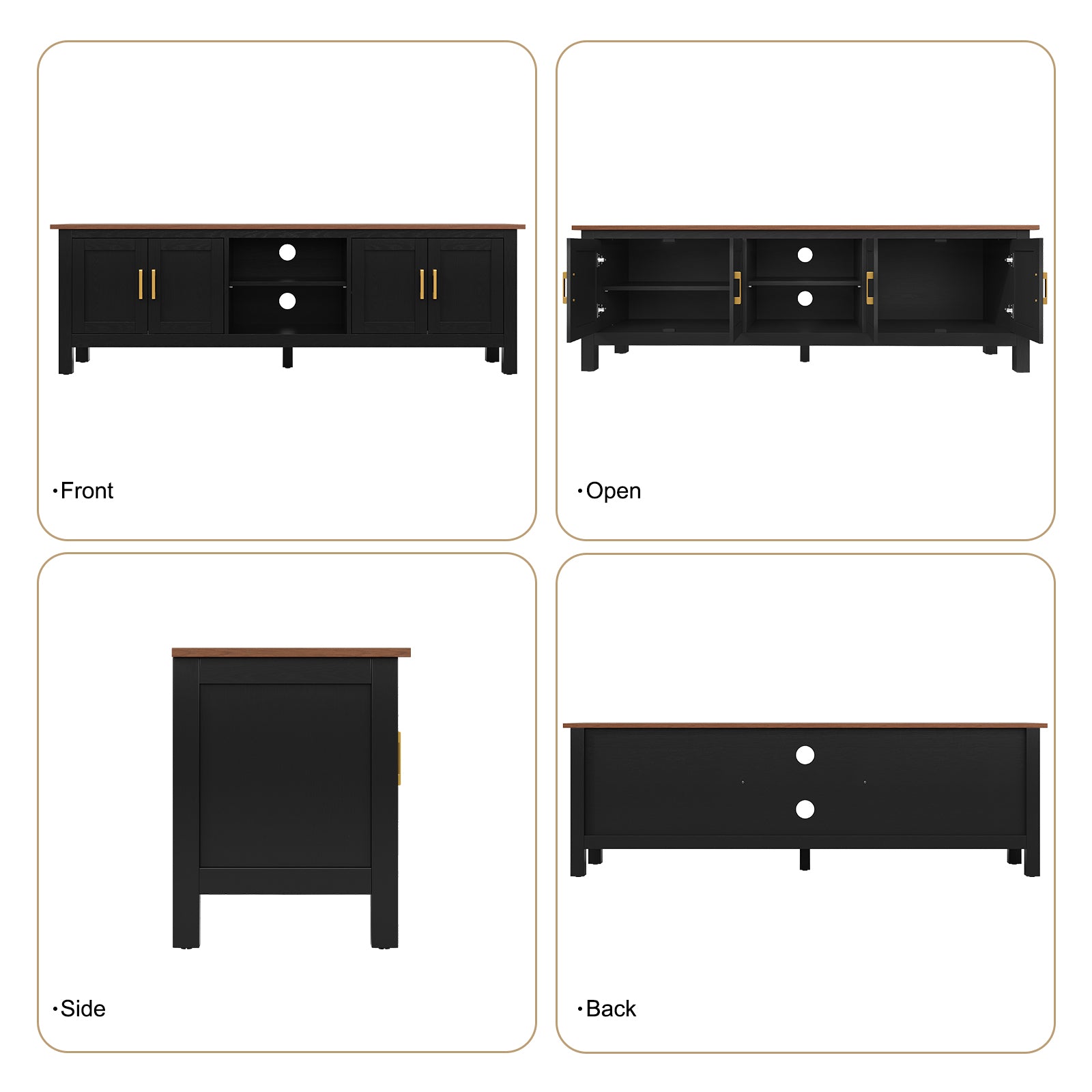 HLR® Farmhouse 63" TV Stand, for TVs up to 70", Living Room Wooden Entertainment Center with Storage