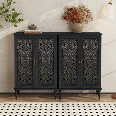 HLR Buffet Cabinet with Storage Accent Sideboard, Modern Hollow 2 Doors Credenza for Dining Room, Black