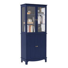 CBJCBJ Modern Bookcase with Storage, Display Cabinet with Glass Doors, Storage Cabinet with Adjustable Shelves,Blue