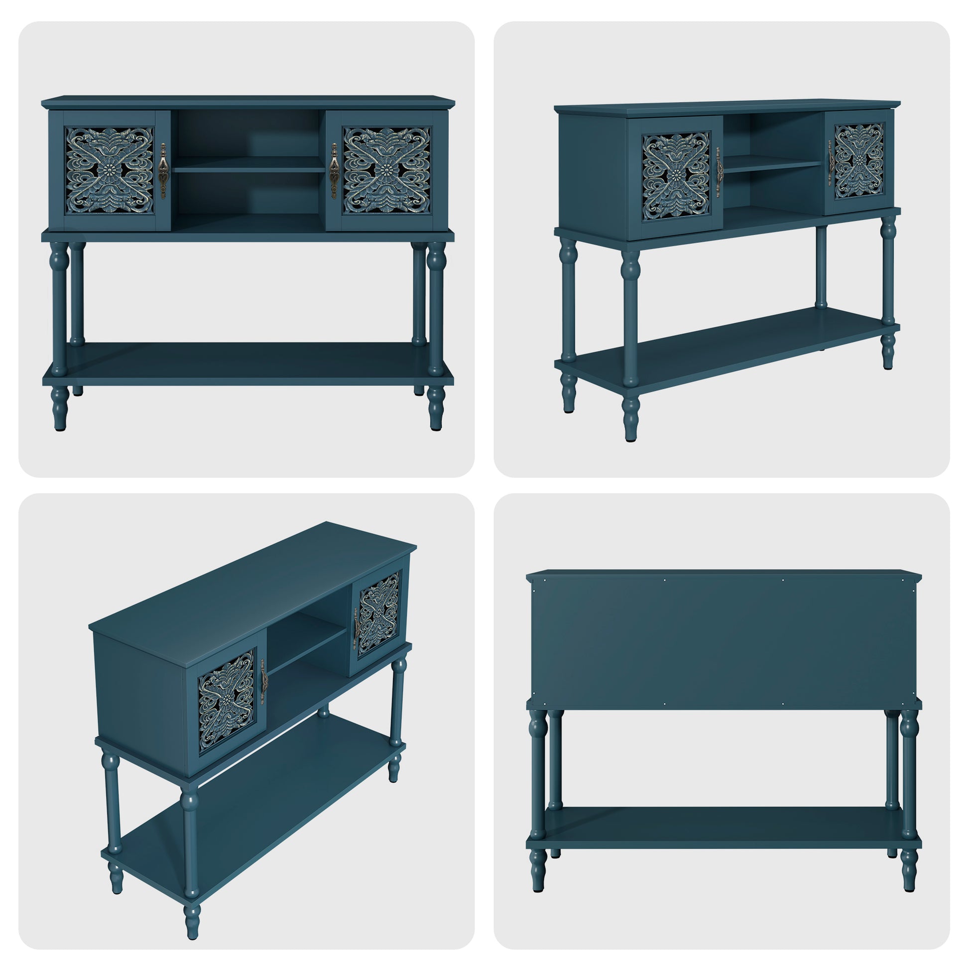 HLR Modern 42" Console Table with Storage, Entryway Table Wood Behind Couch with Shelves for Living Room, Blue