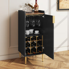 CBJCBJ Modern Wine Storage Cabinet with Rack & Adjustable shelves Coffee Bar for Kitchen, Dining Room, Apartment, Black