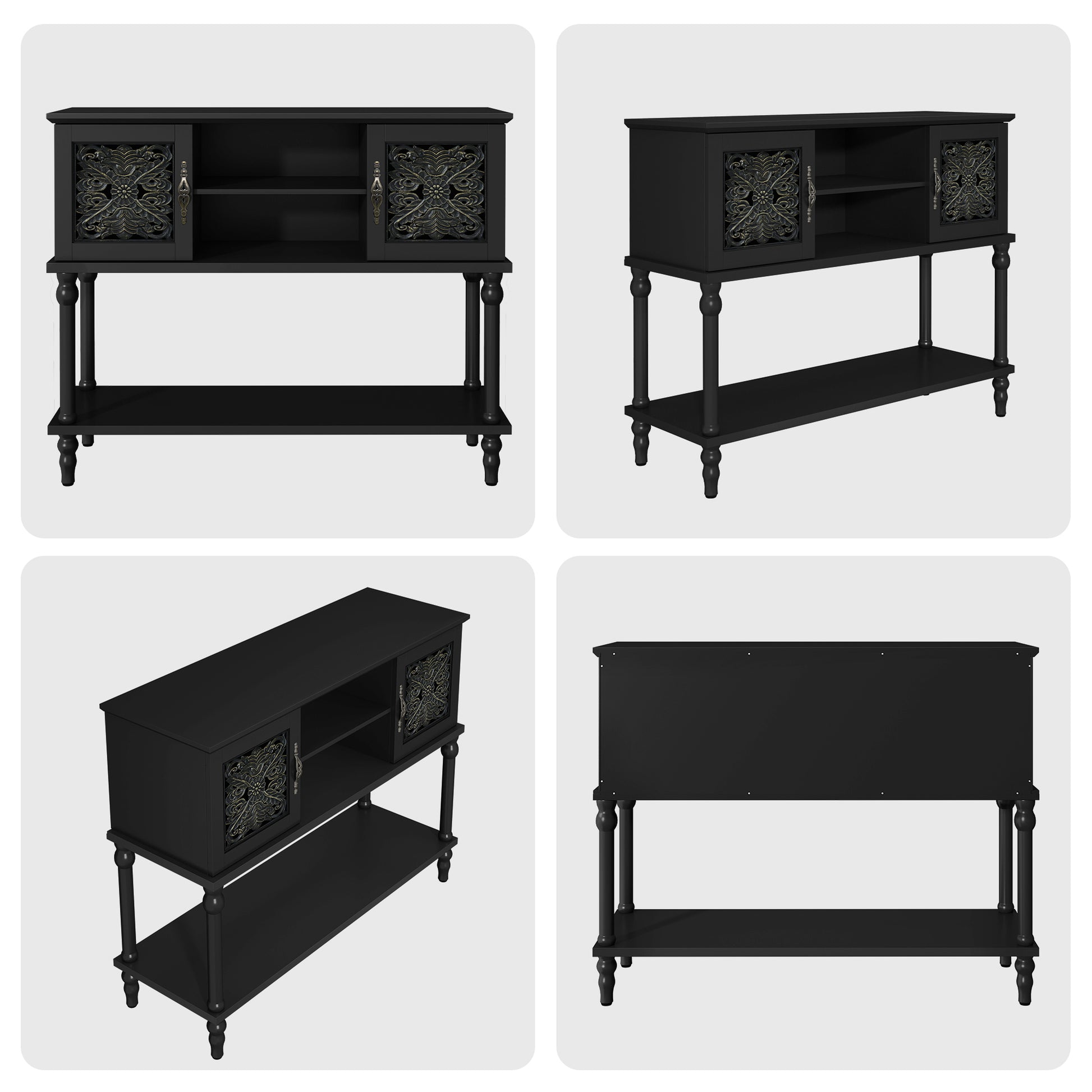 HLR Modern 42" Console Table with Storage, Entryway Table Wood Behind Couch with Shelves for Living Room, Black