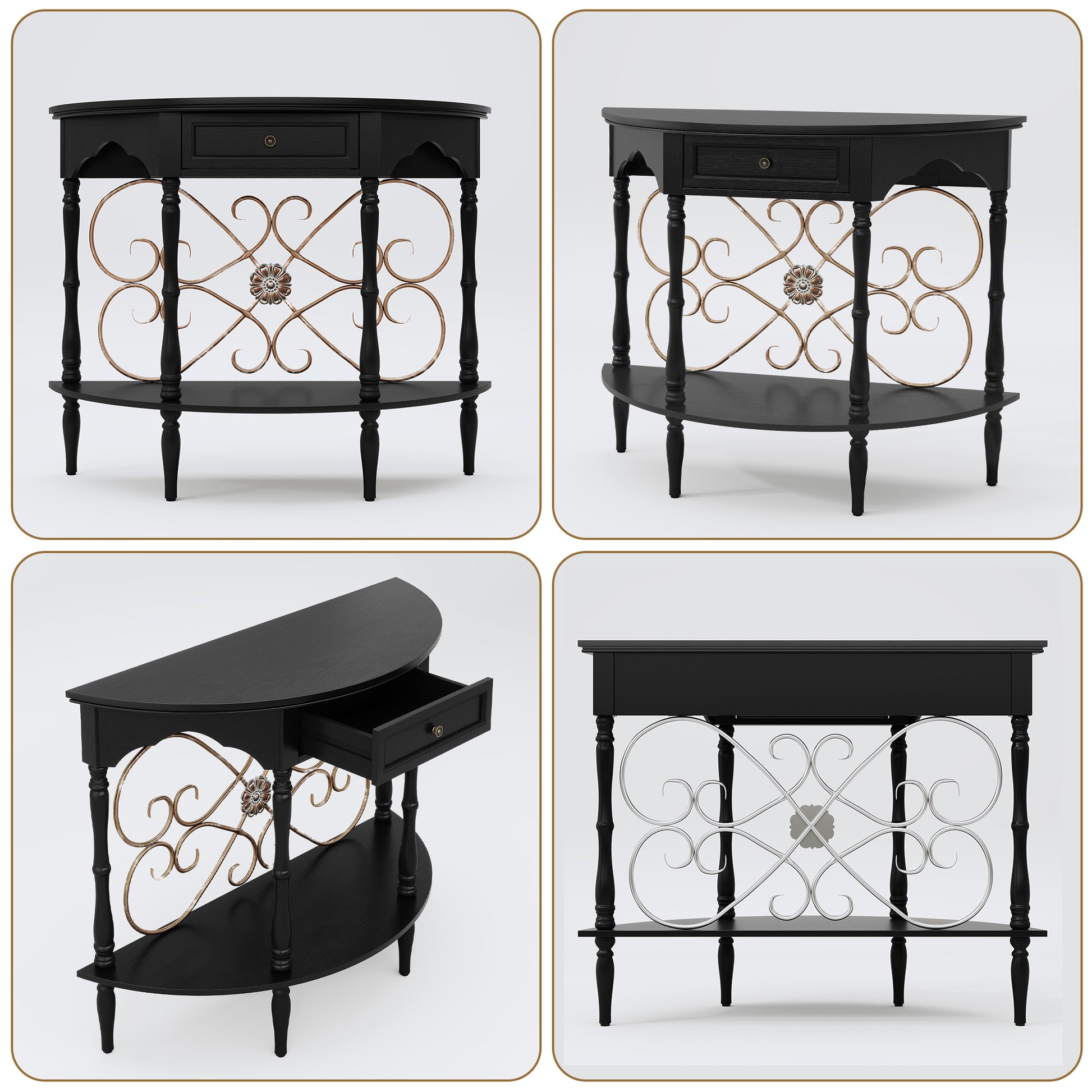 HLR 40" Mid Century Console Table with Drawer, Assembled Entryway Table with Storage for Hallway, Black