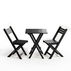 HLR 3-Piece Folding Bistro Table and Chairs Set, Outdoor Patio Solid Wood Furniture Sets with Table Outdoor Garden, Black