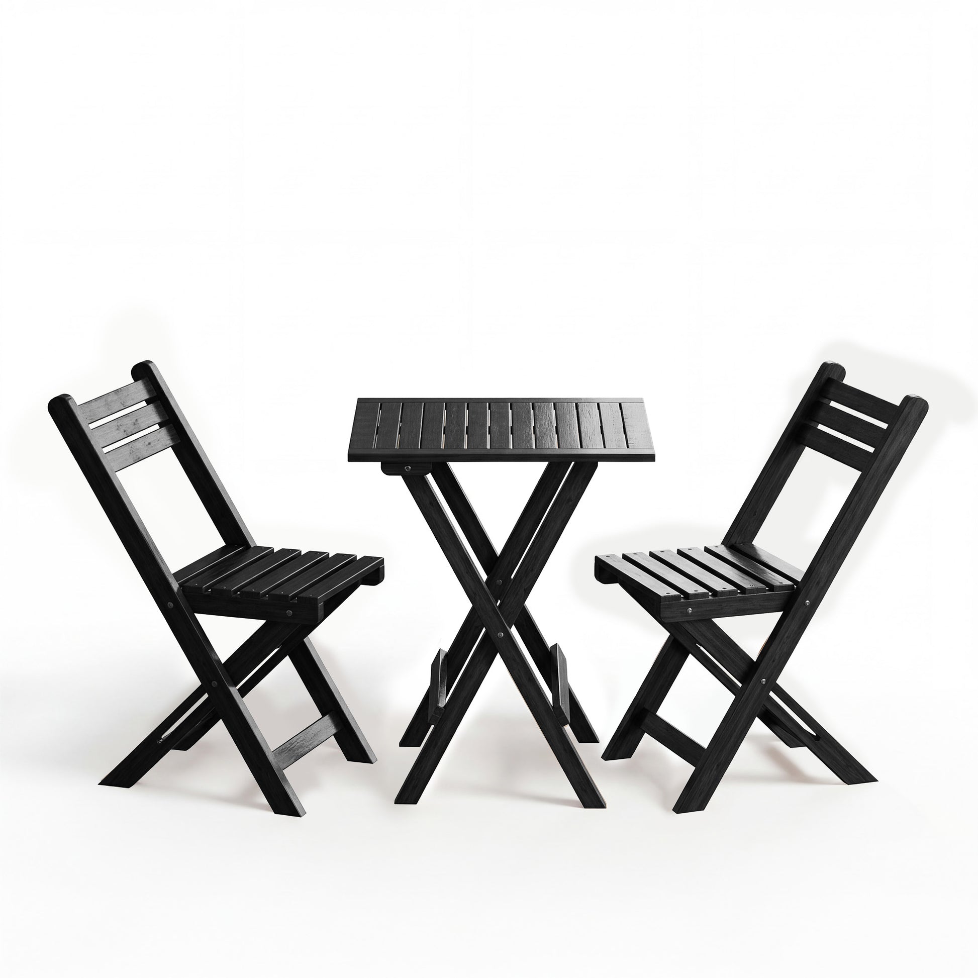 HLR 3-Piece Folding Bistro Table and Chairs Set, Outdoor Patio Solid Wood Furniture Sets with Table Outdoor Garden, Black