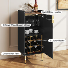 CBJCBJ Modern Wine Storage Cabinet with Rack & Adjustable shelves Coffee Bar for Kitchen, Dining Room, Apartment, Black