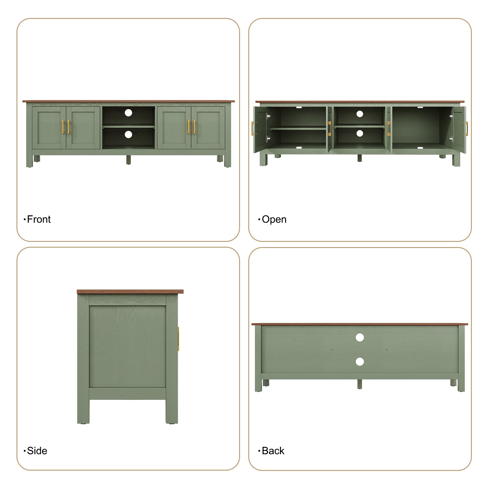 HLR® Farmhouse 63" TV Stand, for TVs up to 70", Living Room Wooden Entertainment Center with Storage