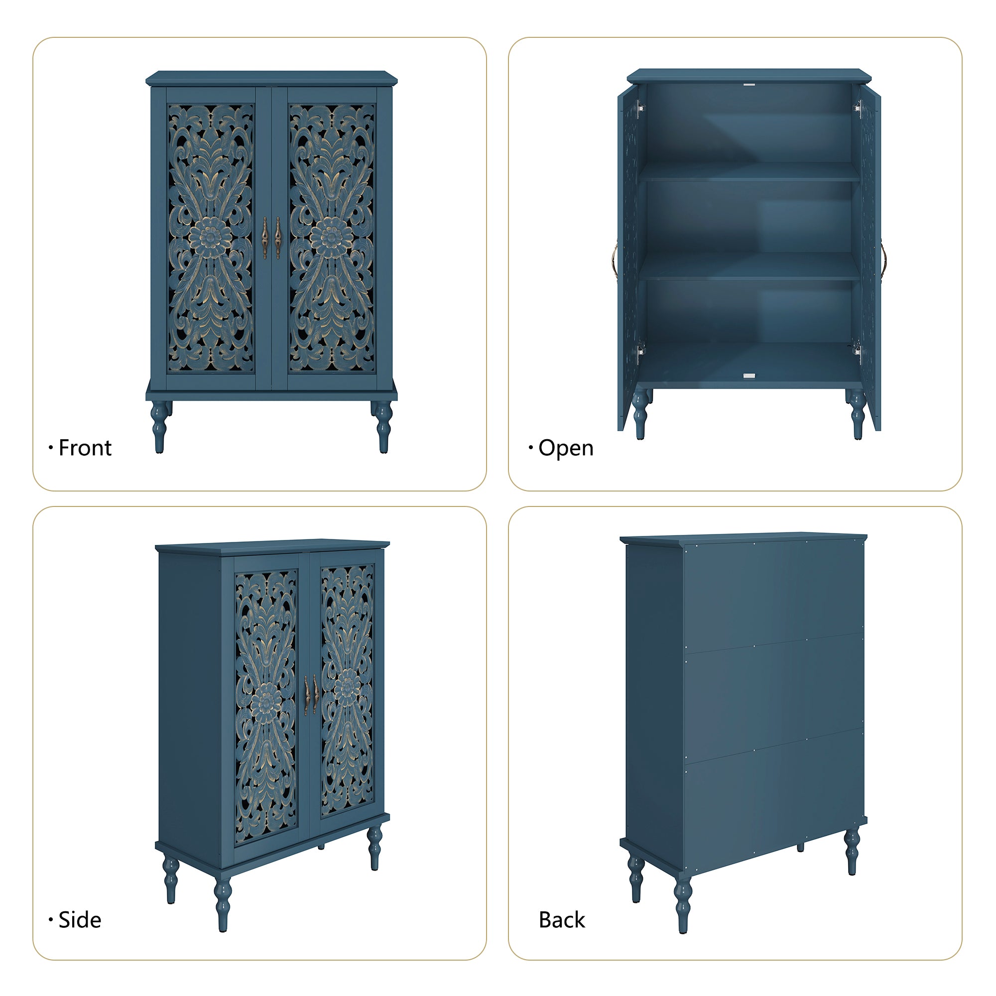 HLR Buffet Cabinet with Storage Accent Sideboard, Modern Hollow 2 Doors Credenza for Dining Room, Blue