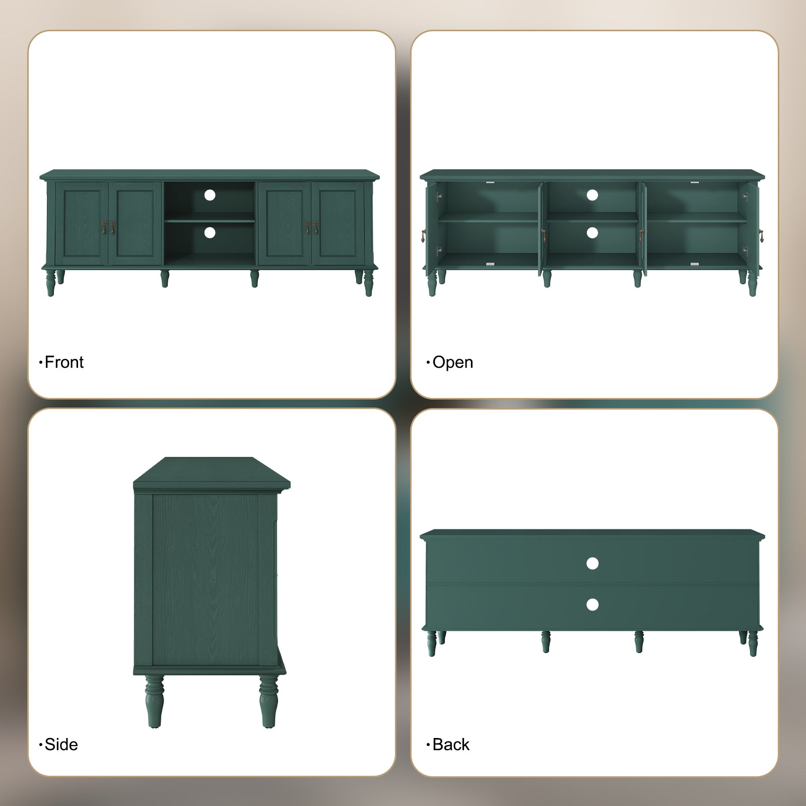 HLR 67" TV Stand, for TVs up to 75", Mid-Century Wood Entertainment Center for Living Room, Green