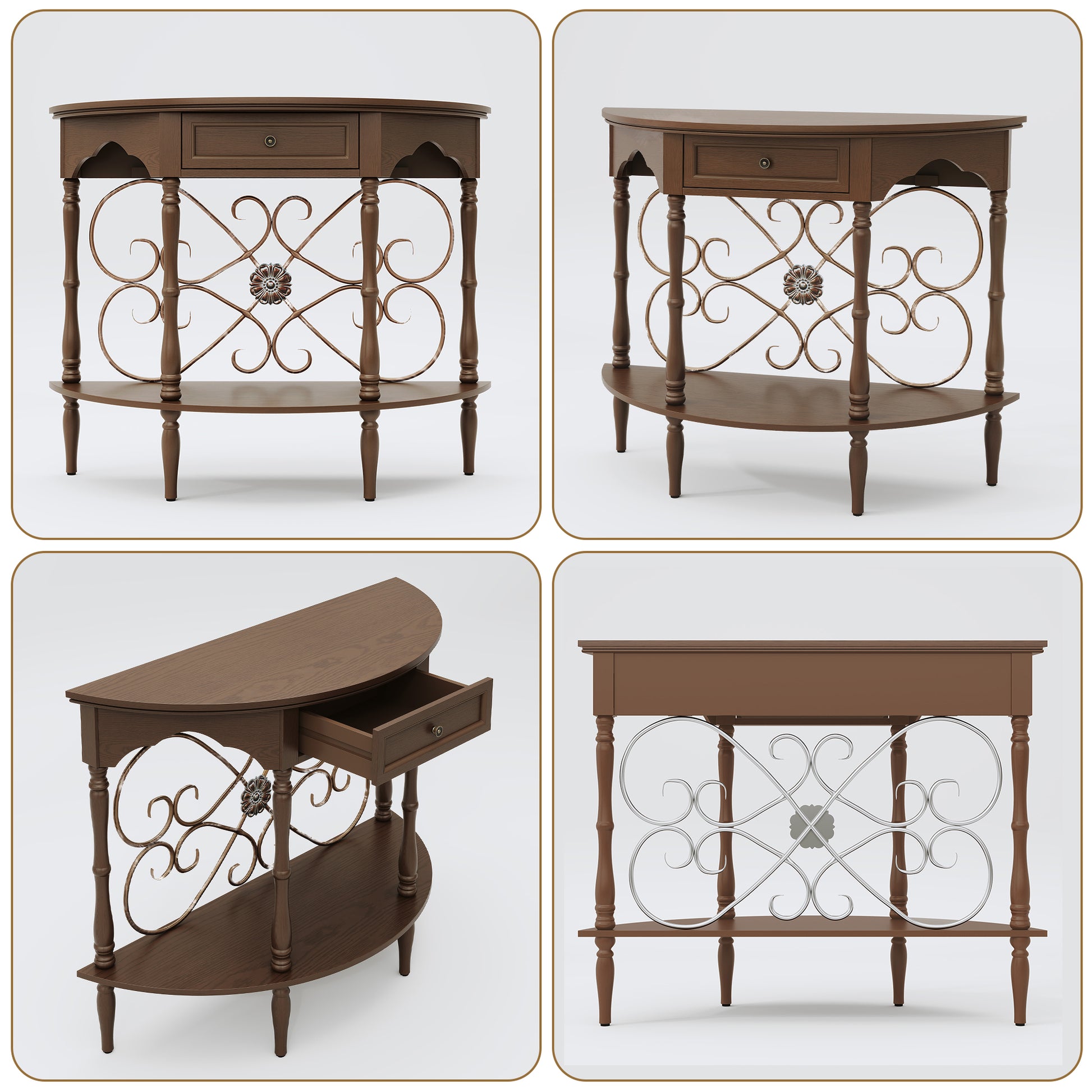 HLR 40" Mid Century Console Table with Drawer, Assembled Entryway Table with Storage for Hallway, Brown