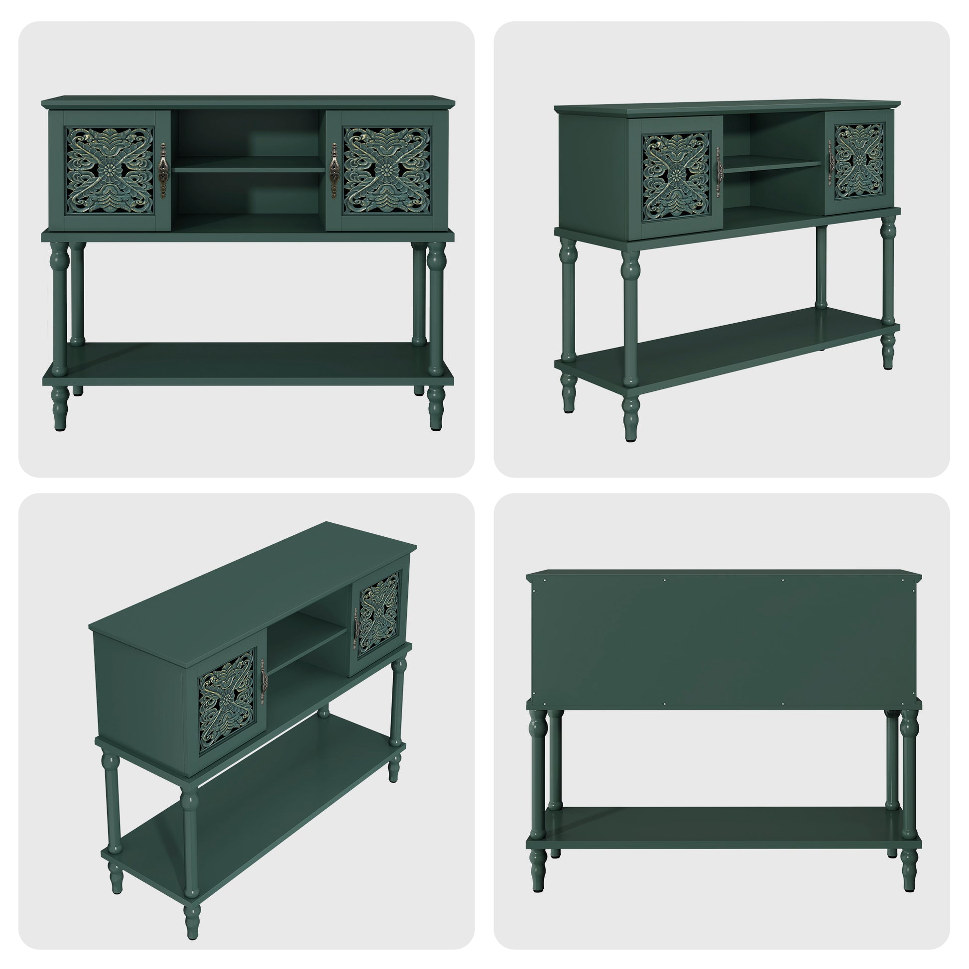 HLR Modern 42" Console Table with Storage, Entryway Table Wood Behind Couch with Shelves for Living Room, Green